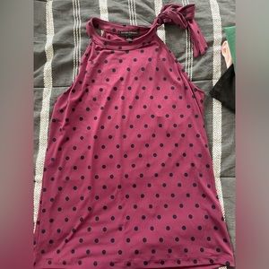 Maroon and navy polka dot top